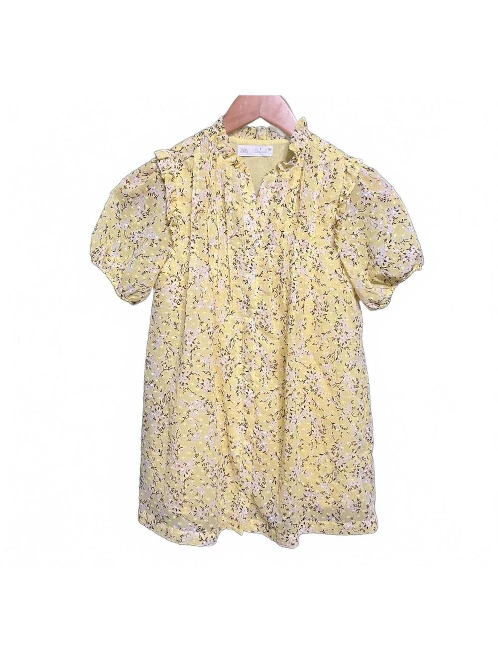 Zara Girls Size 7 Yellow Floral Button Front Dress Milkmaid Cottagecore Summer